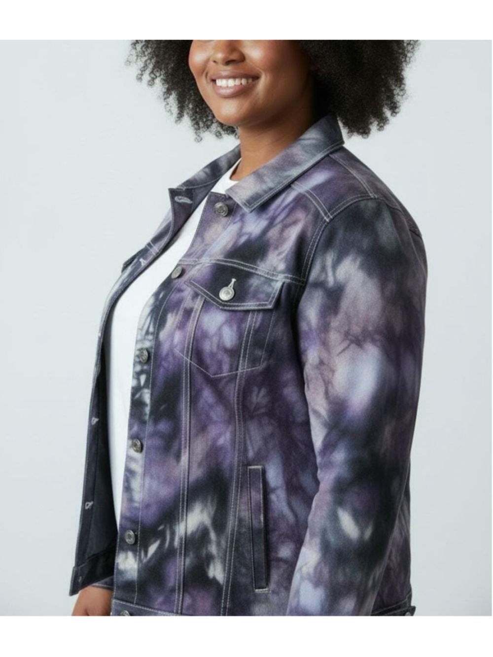 2XL Hand-Dyed Eddie Bauer Jacket, Purple Black Tie Dye Cotton Spandex